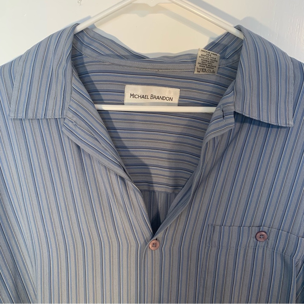 Michael Brandon Vintage Blue Striped Short Sleeve Button Down